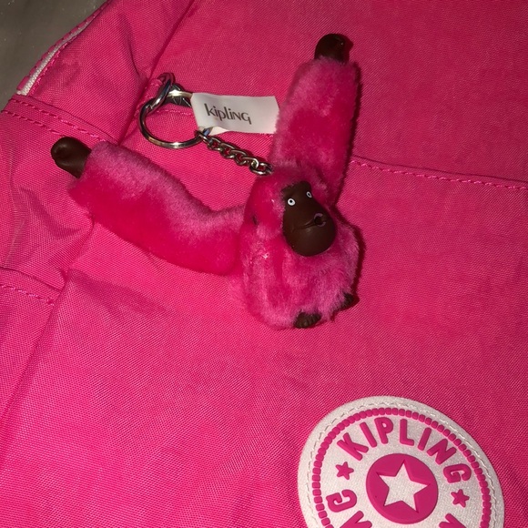 Kipling Ferris Nylon Backpack Flashy Pink WB With Faux Fur Monkey Keychain NWT - Picture 6 of 16